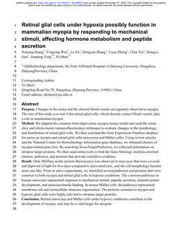 Retinal Glial Cells Under Hypoxia Possibly Function in Mammalian