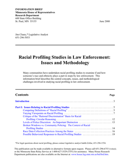 Racial Profiling Studies in Law Enforcement: Issues and Methodology