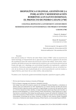 Biopolítica Colonial, Gestión De La Población Y Modernización Borbónica En Santo Domingo