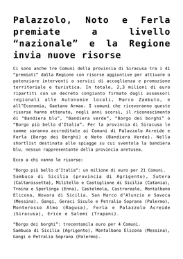 Palazzolo, Noto E Ferla Premiate a Livello “