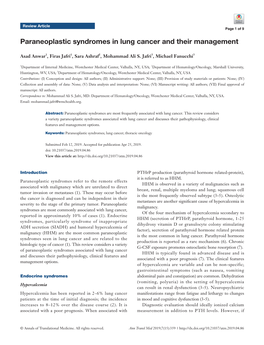 Paraneoplastic Syndromes in Lung Cancer and Their Management