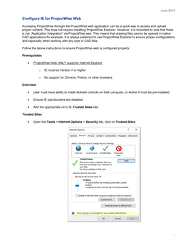 Configure IE for Projectwise Web