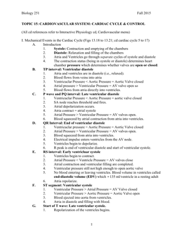 CARDIAC CYCLE & CONTROL (All Cd References Refer to Interactiv