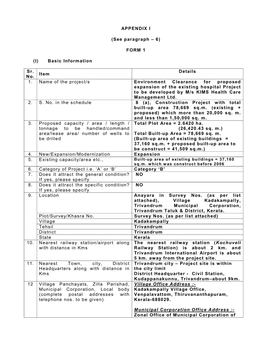 FORM 1 (I) Basic Information Sr. No. Item Details 1. Name of the Project/S