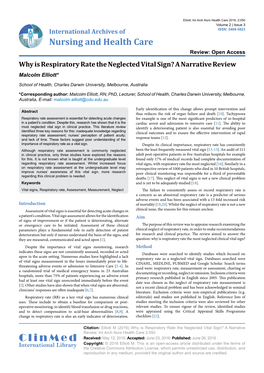 Why Is Respiratory Rate the Neglected Vital Sign? a Narrative Review Malcolm Elliott*