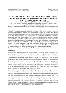 Versatile Applications of Bamboo Resources Among the Adi, Apatani and Galo Tribes of Arunachal Pradesh and Its Livelihood Potent