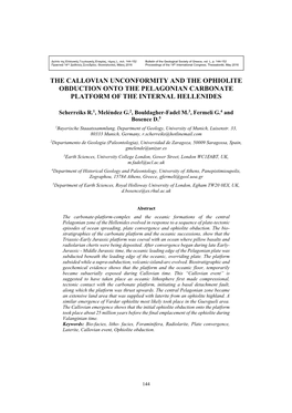 The Callovian Unconformity and the Ophiolite Obduction Onto the Pelagonian Carbonate Platform of the Internal Hellenides