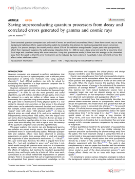 Saving Superconducting Quantum Processors from Decay and Correlated Errors Generated by Gamma and Cosmic Rays ✉ John M