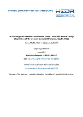 Platinum-Group Element and Minerals in the Lower and Middle Group Chromitites of the Western Bushveld Complex, South Africa