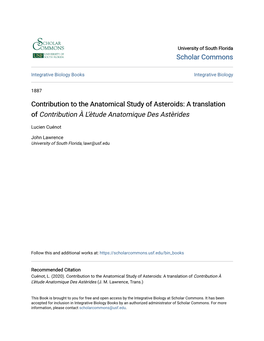 Contribution to the Anatomical Study of Asteroids: a Translation of Contribution À L’Ètude Anatomique Des Astèrides