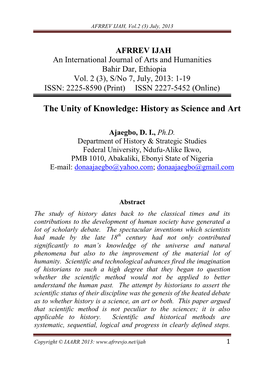 The Unity of Knowledge: History As Science and Art