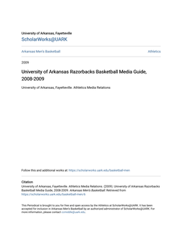 University of Arkansas Razorbacks Basketball Media Guide, 2008-2009