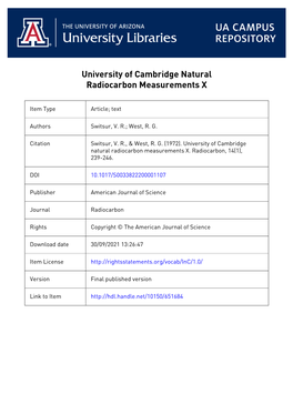 V. R. SWITSUR and R. G. WEST Sub-Department of Quaternary Research, 5 Salisbury Villas, Station Road, Cambridge, England