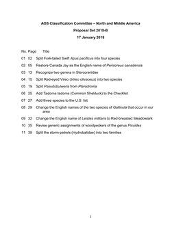 AOS Classification Committee – North and Middle America Proposal Set 2018-B 17 January 2018