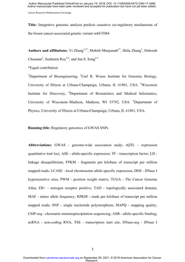 Integrative Genomic Analysis Predicts Causative Cis-Regulatory Mechanisms of the Breast Cancer-Associated Genetic Variant Rs4415084