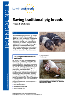 Saving Traditional Pig Breeds Friedrich Weißmann