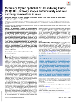 Medullary Thymic Epithelial NF–Kb-Inducing Kinase (NIK)/Ikkα Pathway Shapes Autoimmunity and Liver and Lung Homeostasis in Mice