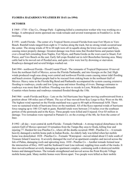 FLORIDA HAZARDOUS WEATHER by DAY (To 1994) OCTOBER 1 1969