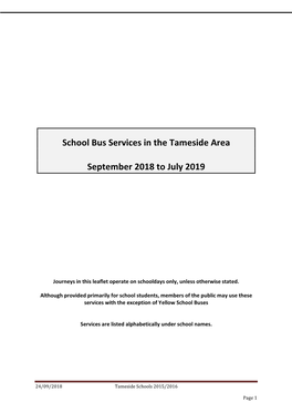 School Bus Services in the Tameside Area September 2018 to July 2019