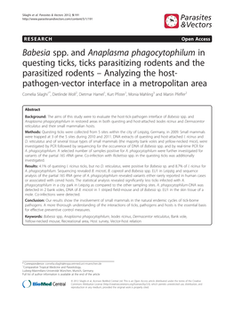 Babesia Spp. and Anaplasma Phagocytophilum in Questing Ticks