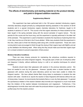 The Effects of Stoichiometry and Starting Material on the Product Identity and Yield in Grignard Addition Reactions