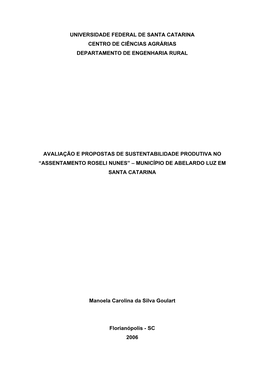 Universidade Federal De Santa Catarina Centro De Ciências Agrárias Departamento De Engenharia Rural