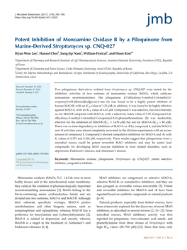 Potent Inhibition of Monoamine Oxidase B by a Piloquinone from Marine-Derived Streptomyces Sp. CNQ-027