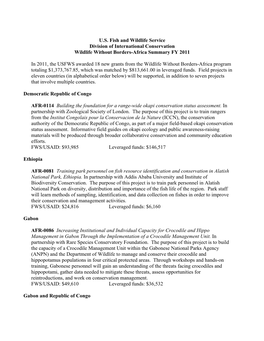 U.S. Fish and Wildlife Service Division of International Conservation Wildlife Without Borders-Africa Summary FY 2011 in 2011, T