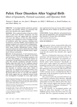 Pelvic Floor Disorders After Vaginal Birth Effect of Episiotomy, Perineal Laceration, and Operative Birth