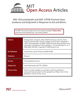 MIG-10/Lamellipodin and AGE-1/PI3K Promote Axon Guidance and Outgrowth in Response to Slit and Netrin