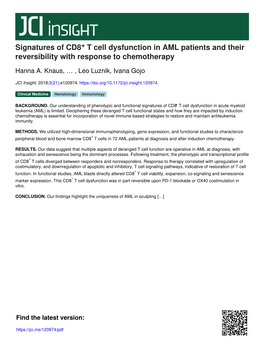 T Cell Dysfunction in AML Patients and Their Reversibility with Response to Chemotherapy