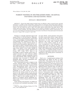 Parrot Nesting in Southeastern Peru: Seasonal Patterns and Keystone Trees