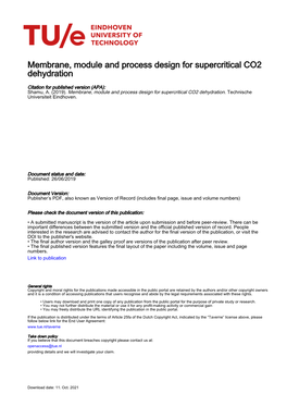 Membrane, Module and Process Design for Supercritical CO2 Dehydration