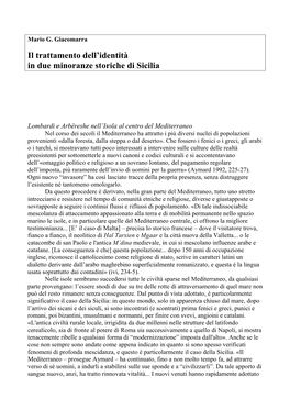 Il Trattamento Dell'identità in Due Minoranze Storiche Di Sicilia