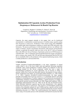 Optimization of Capsaicin Acylase Production from Streptomyces Mobaraensis in Bench-Top Reactor