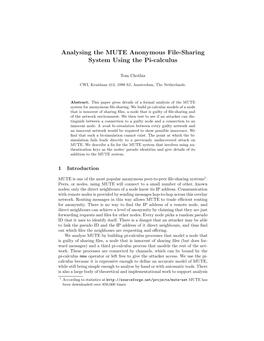 Analysing the MUTE Anonymous File-Sharing System Using the Pi-Calculus