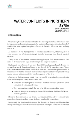 WATER CONFLICTS in NORTHERN SYRIA Sinan Uzundumlu Oğuzhan Akyener