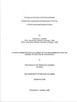 Ecology and Condition of the Ground Beetle Scaphinotus Angusticollis