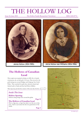 THE HOLLOW LOG Issue 52, June 2018 the Hollow Family Researchers’ Newsletter ISSN 1445-8772