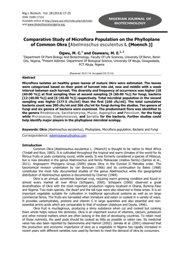 Comparative Study of Microflora Population on the Phylloplane of Common Okra [Abelmoschus Esculentus L