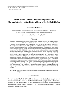 Wind-Driven Currents and Their Impact on the Morpho-Lithology at the Eastern Shore of the Gulf of Gdańsk