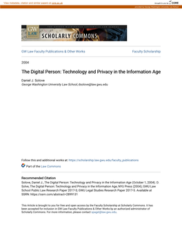 The Digital Person: Technology and Privacy in the Information Age