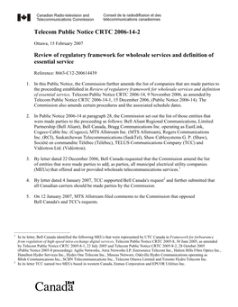 Telecom Public Notice CRTC 2006-14-2