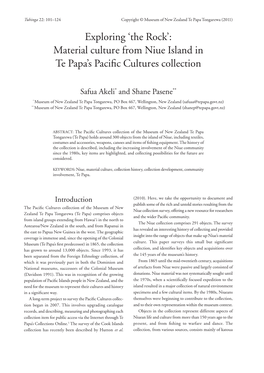 Exploring 'The Rock': Material Culture from Niue Island in Te Papa's Pacific Cultures Collection; from Tuhinga 22, 2011