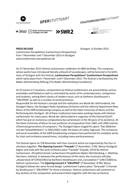 1 PRESS RELEASE Stuttgart, 6 October 2015 Lachenmann