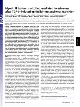 Myosin II Isoform Switching Mediates Invasiveness After TGF-Β–Induced Epithelial–Mesenchymal Transition