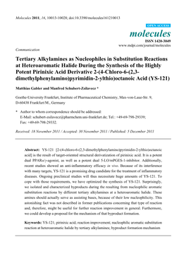 Tertiary Alkylamines As Nucleophiles in Substitution Reactions At