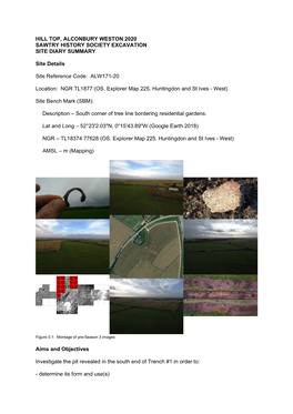 Hill Top, Alconbury Weston 2020 Sawtry History Society Excavation Site Diary Summary