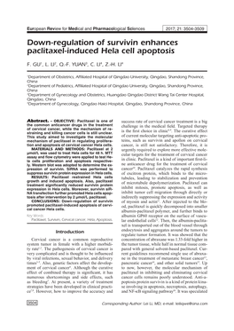 Survivin Mediates Paclitaxel Effect in Hela That Survivin May Play an Important Role in Hela Western Blot Cells Apoptosis17