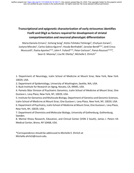 Transcriptional and Epigenetic Characterization of Early Striosomes